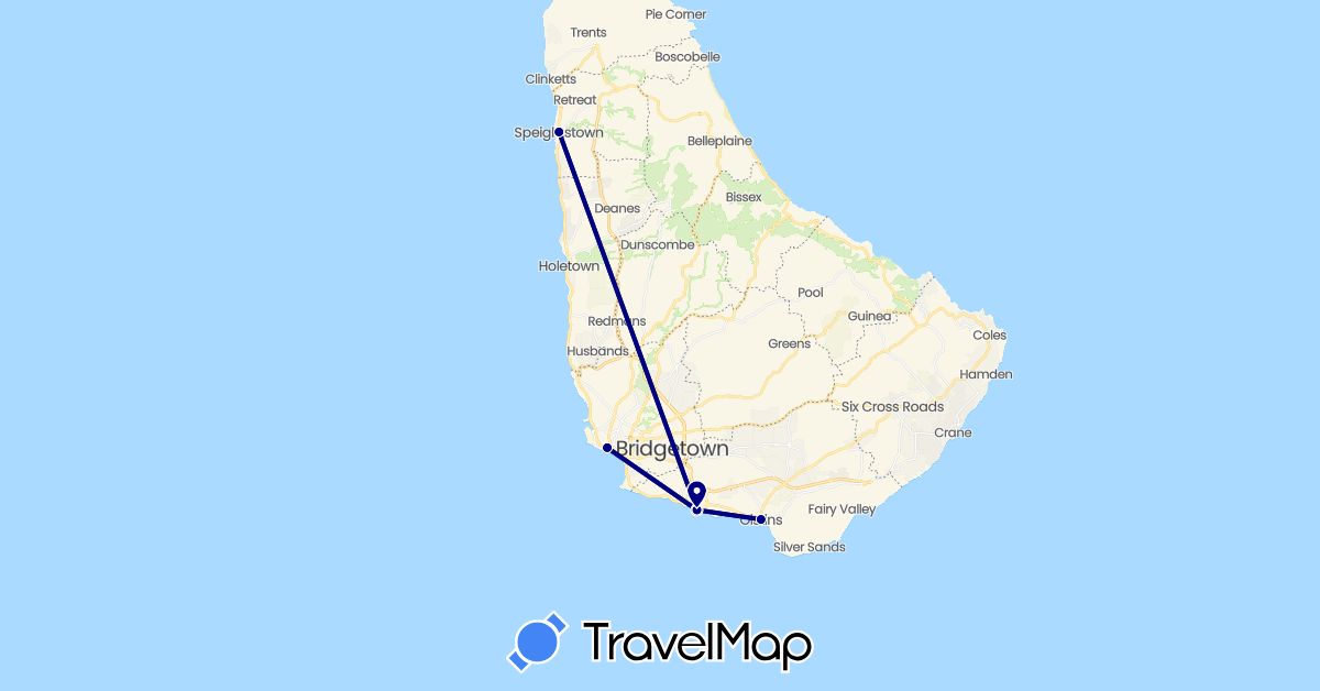 TravelMap itinerary: driving in Barbados (North America)